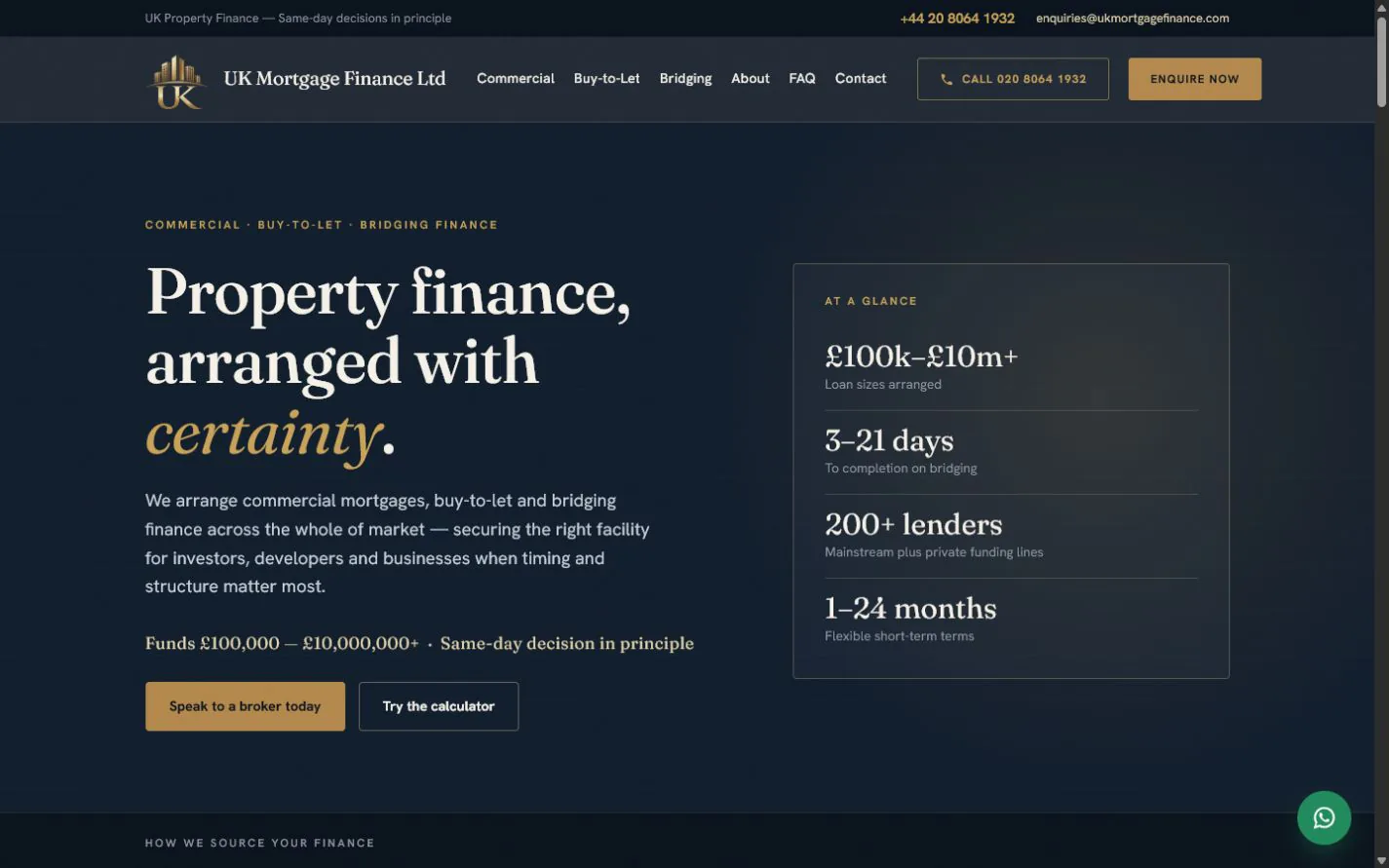 UK Mortgage Finance homepage shown in a desktop browser view